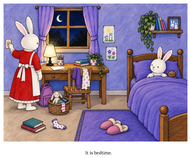 A page from Mitzy and the Trouble with Bedtime